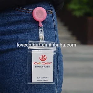 Factory custom leather pu business id card holder and badge reel
