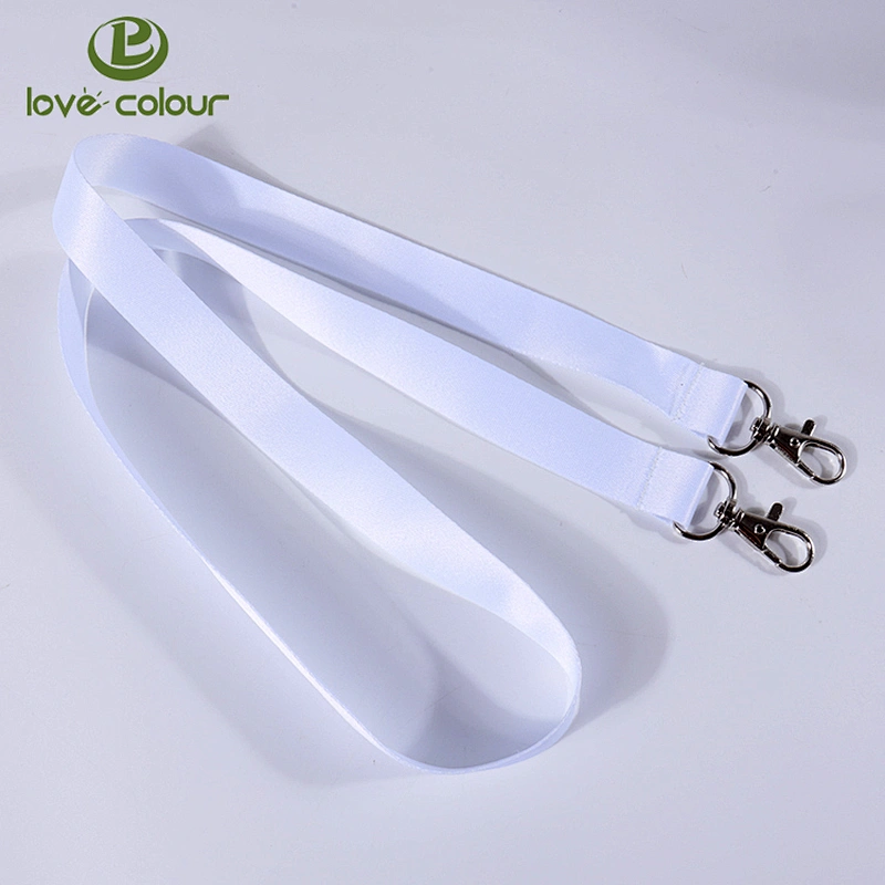 Polyester custom design blank white color flat lanyard with double hooks