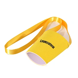 Custom neoprene coffee cup sleeve / holder with lanyard