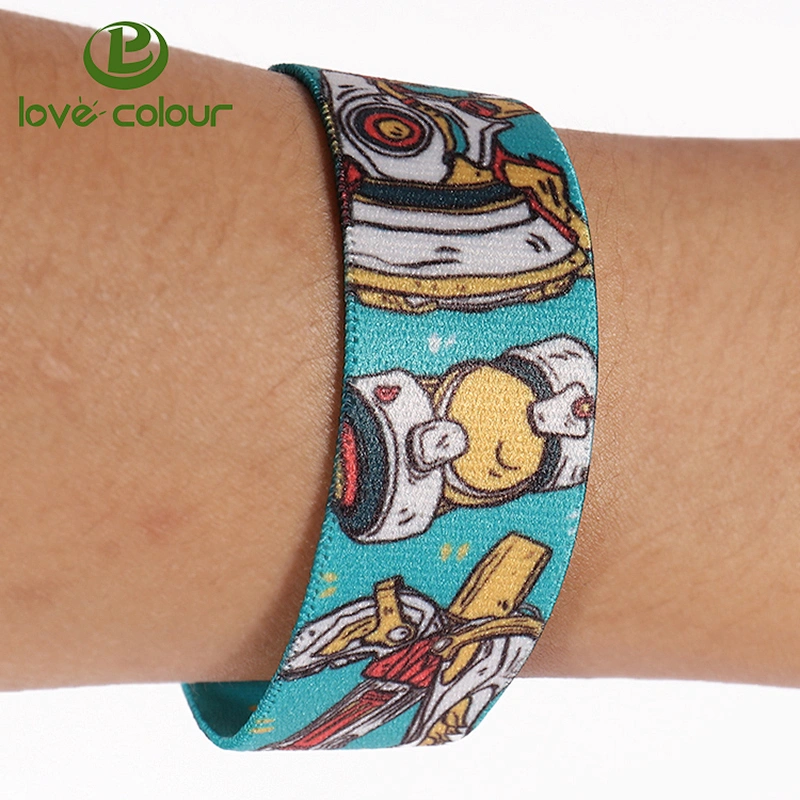 Custom logo polyester elastic bracelet/wristband for festival event