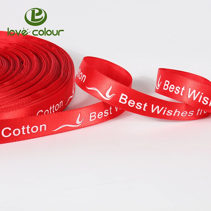 Custom sublimation printing single sided red satin ribbon tape
