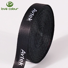 Polyester custom black ribbon heat transfer printed white logo
