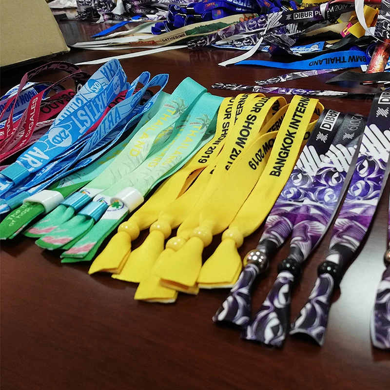 Custom polyester fabric wristband with woven or heat transfer printed logo