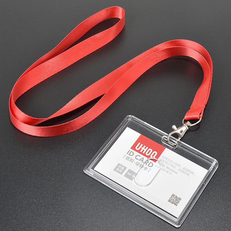 Cheap Custom Rigid ID Card Holder With Lanyard / Hard Plastic Clear Crystal Card Holder