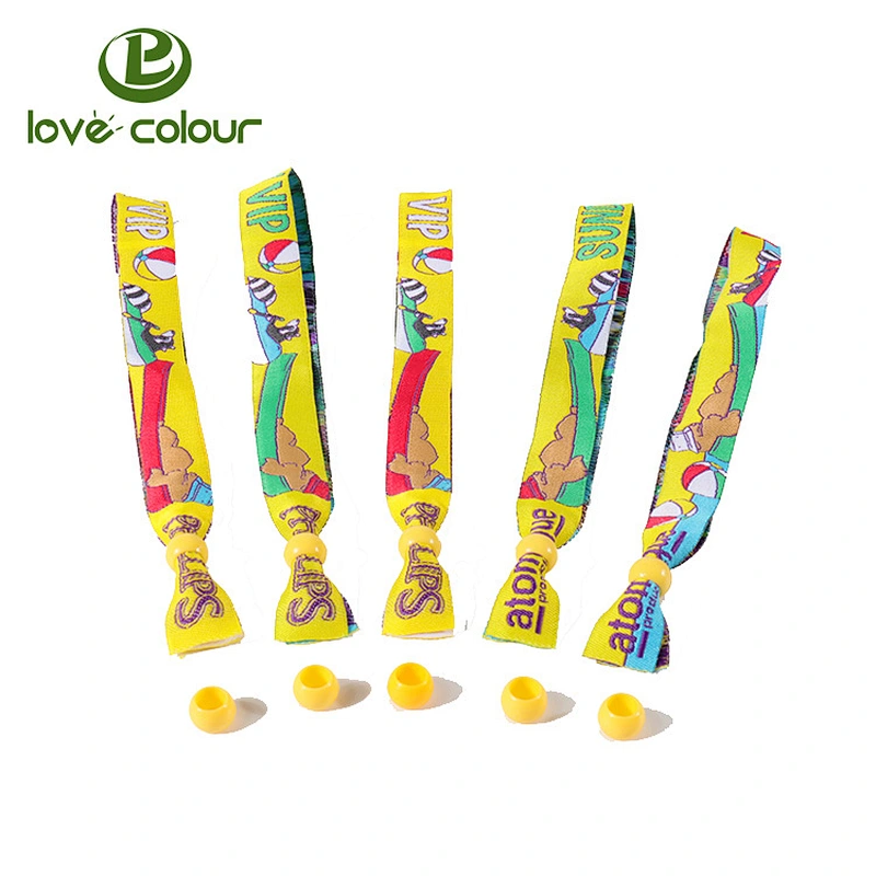 Guangzhou manufacture one time use customize colorful woven festival wristbands
