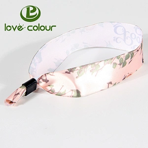 Custom printing logo disposable satin charm wristband with one time clip