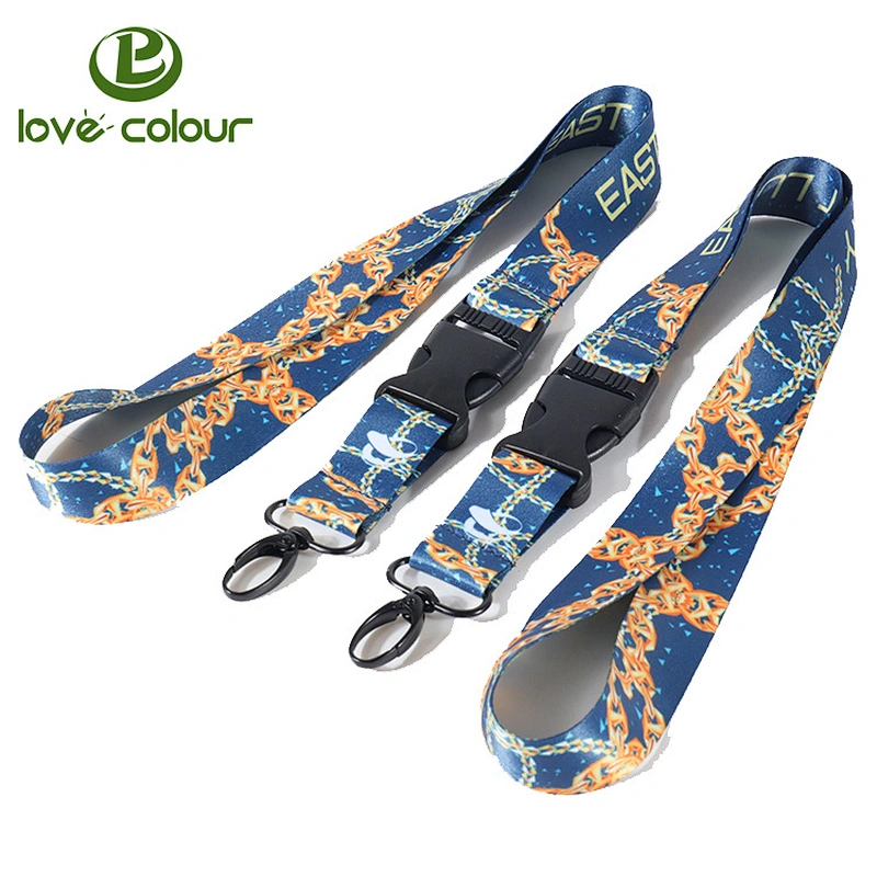 Custom polyester material your own logo lanyard for company with breakaway buckle