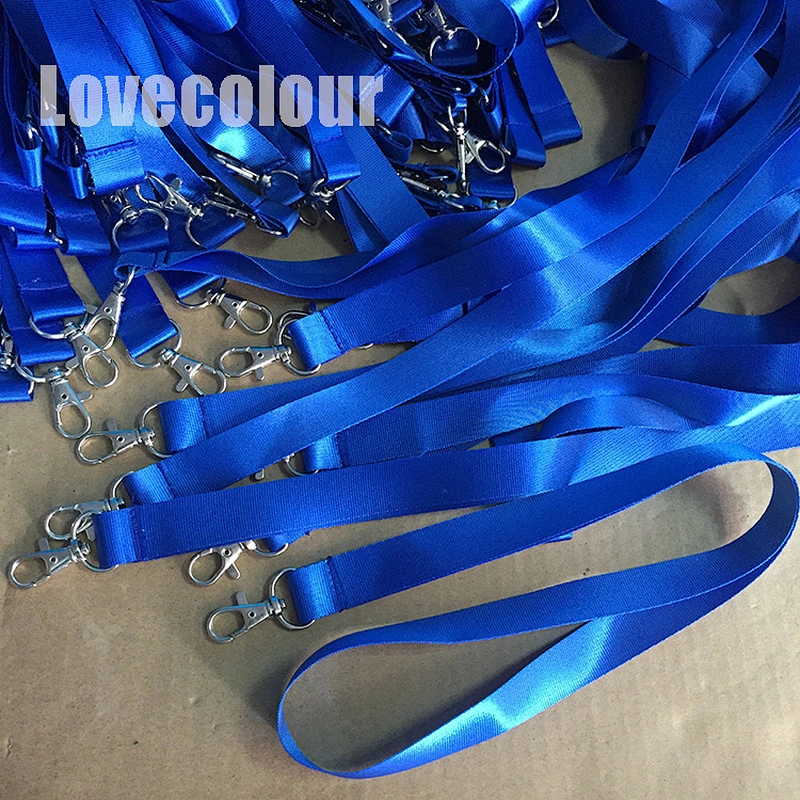 Polyester custom blank keychain neck ribbon / plain blue lanyard