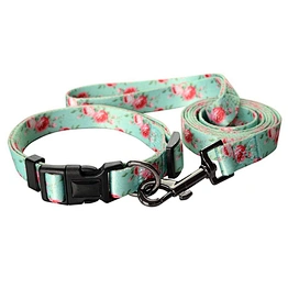 Custom Heat Transfer Sublimation Logo Printed Polyester Pet Cat Dog Collar And Leash Set