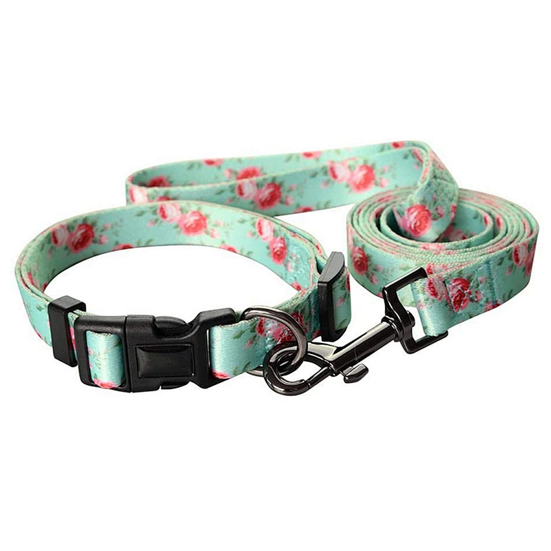 Custom Heat Transfer Sublimation Logo Printed Polyester Pet Cat Dog Collar And Leash Set