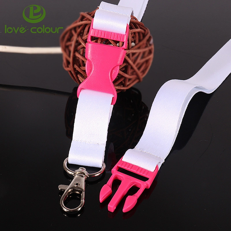 Custom polyester white blank neck lanyard with colored release buckle
