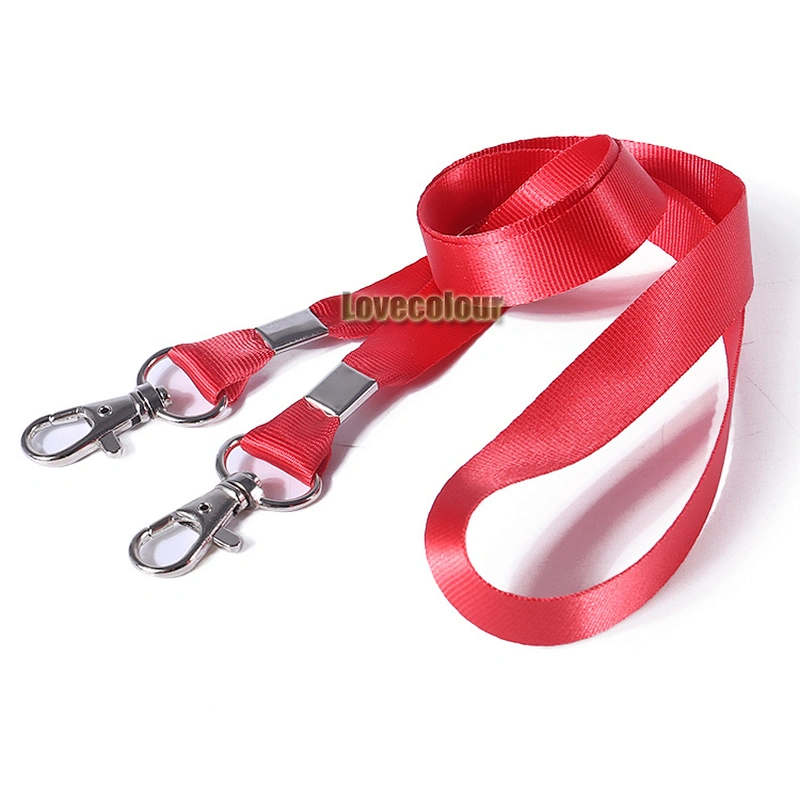 Polyester red color lanyard with double hook for holding id card