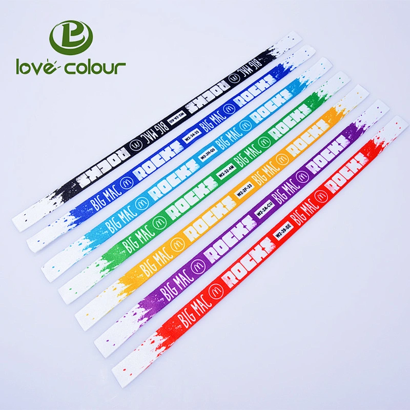 Polyester custom colorful rainbow wristband bracelet with black plastic beads