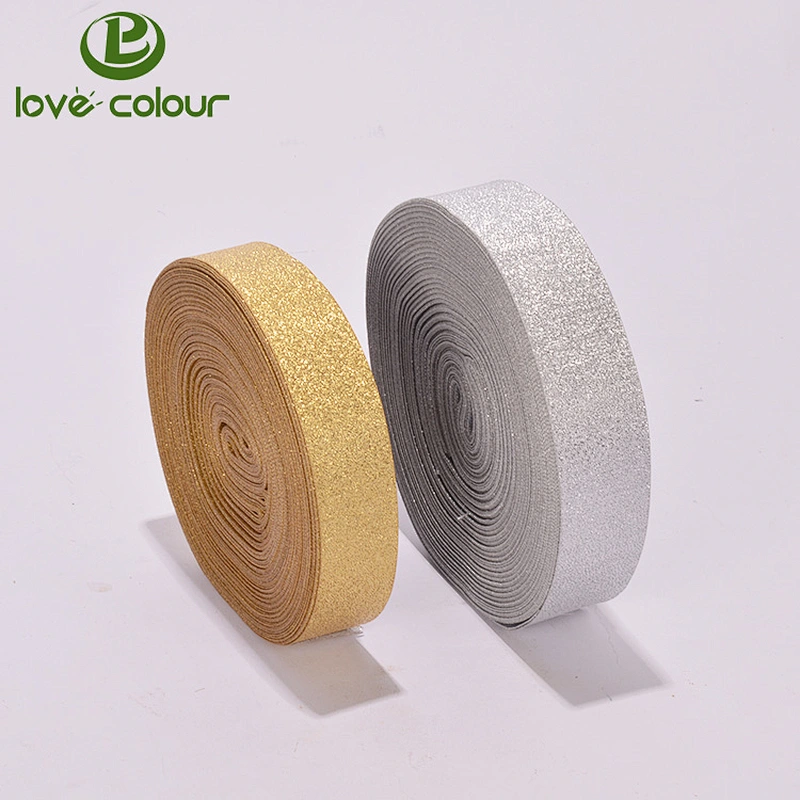 New style wholesale shiny christmas gold glitter ribbon for decoration