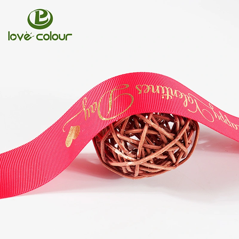 Custom cheap polyester grosgrain ribbon with printing golden logo