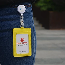Factory customized PU ID card holder with badge reel