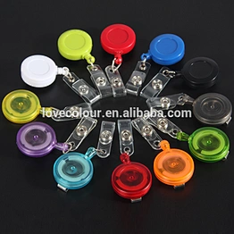 Custom plastic Id card badge holder reel with pvc clip