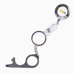 Promotional gift contactless metal no touch door opener keychain tools with badge holder