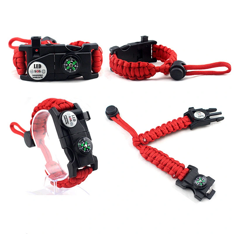 550 Emergency Rescue Camping Bracelet with Compass Fire Starter Buckle Light