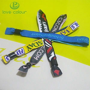 Plastic lock polyester textile woven festival event custom cloth wristband