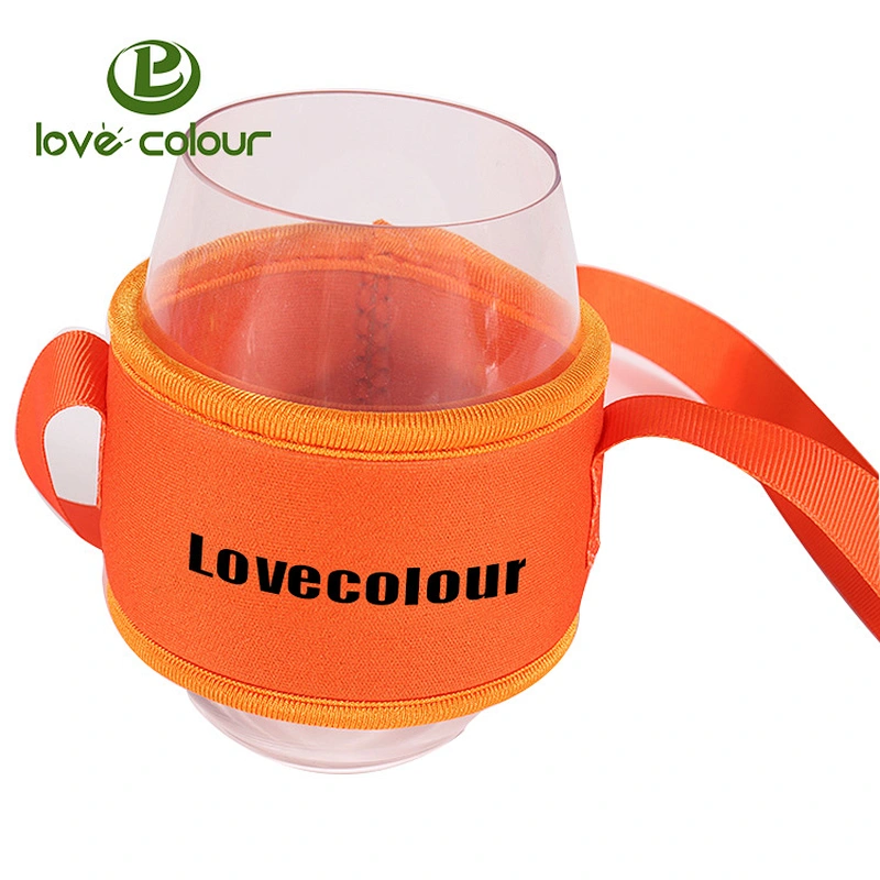Cheap custom neoprene cup sleeve holder with lanyard