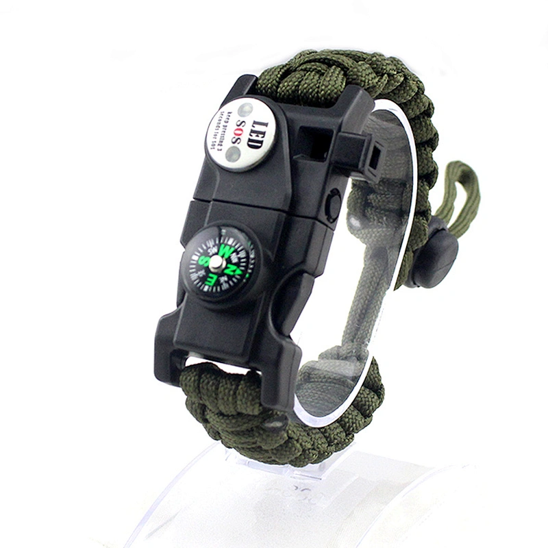 Outdoor 550 Grade Adjustable Multitools Fire Starter Compass Whistle Camping Sport Rescue Bracelet