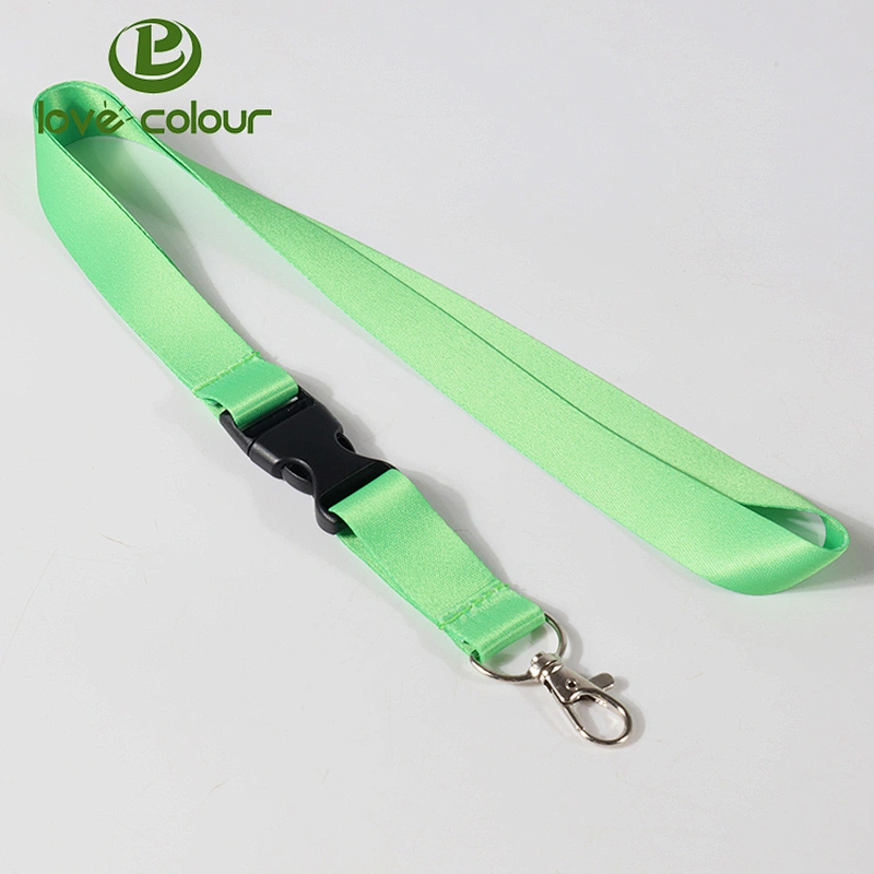 Polyester material green id key neck strap / blank neck ribbon with release buckle