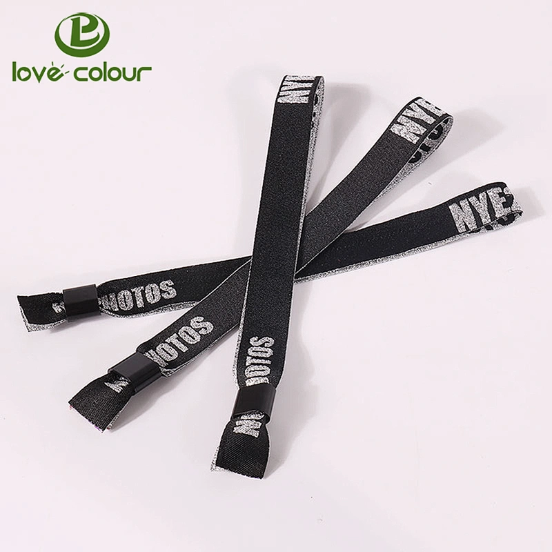 Polyester fabric custom black cloth wristband woven bracelets