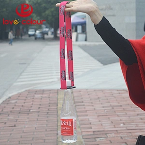 Custom polyester adjustable length lanyard with water bottle holder