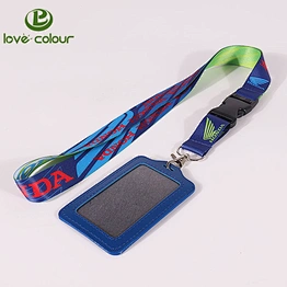 Custom polyester advertising colorful neck lanyard with Leather card holder for promotion
