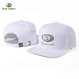 Cotton custom white color flat brim embroidery snapback cap and hat