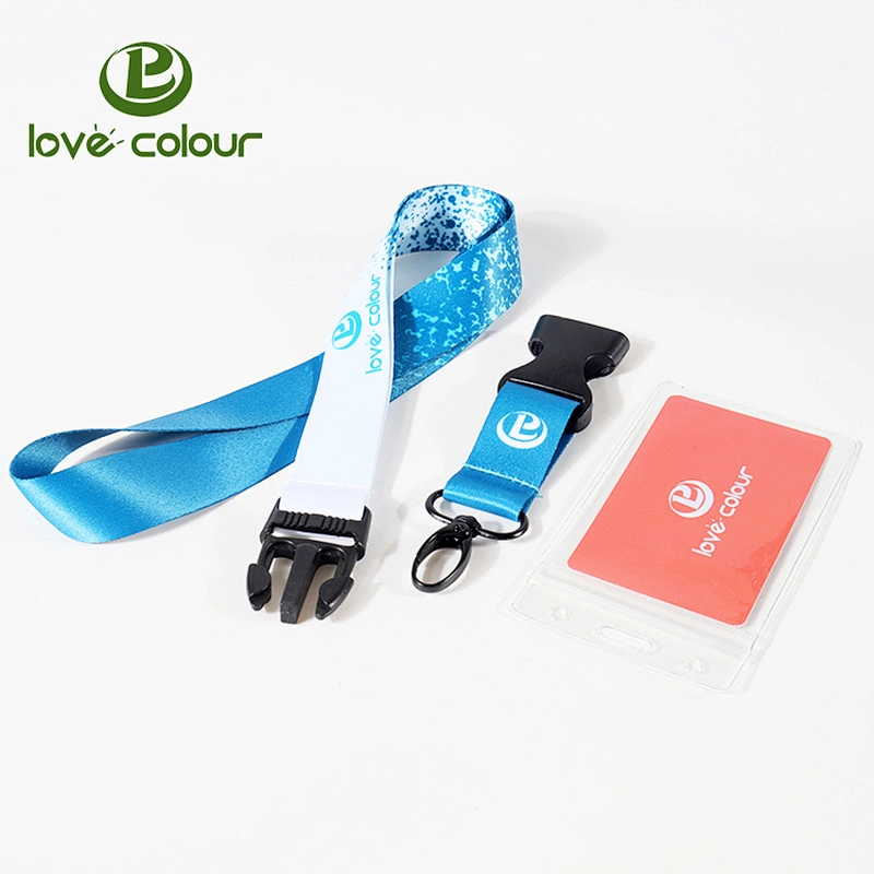 Customized high quality pvc id card holder lanyard with safty buckle hook