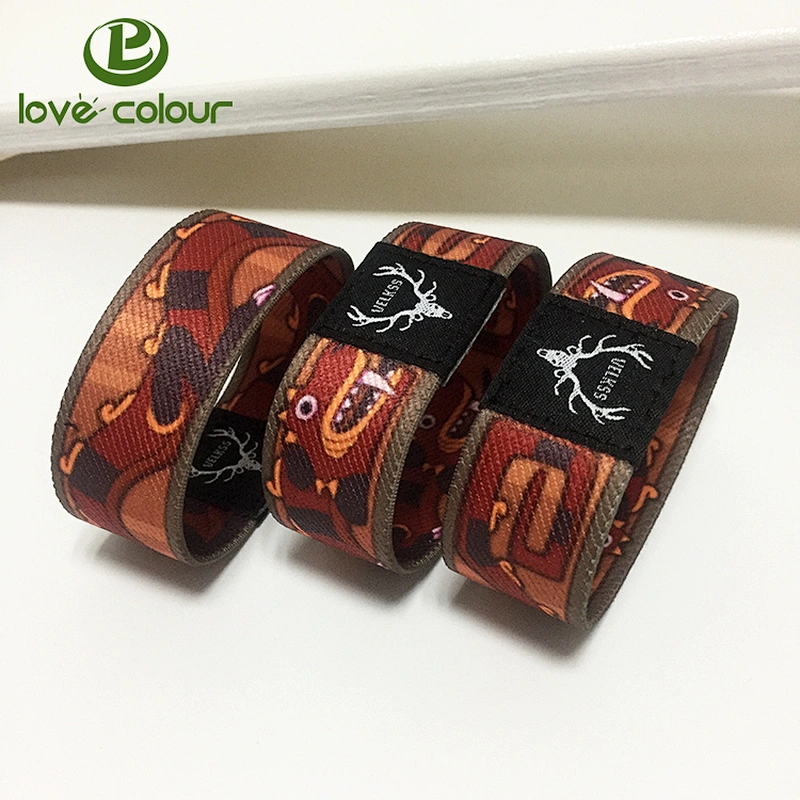 Custom polyester printing elastic wristband with fabric label