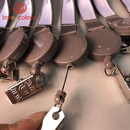 Custom ABS retractable badge holder with metal clip for lanyard strap