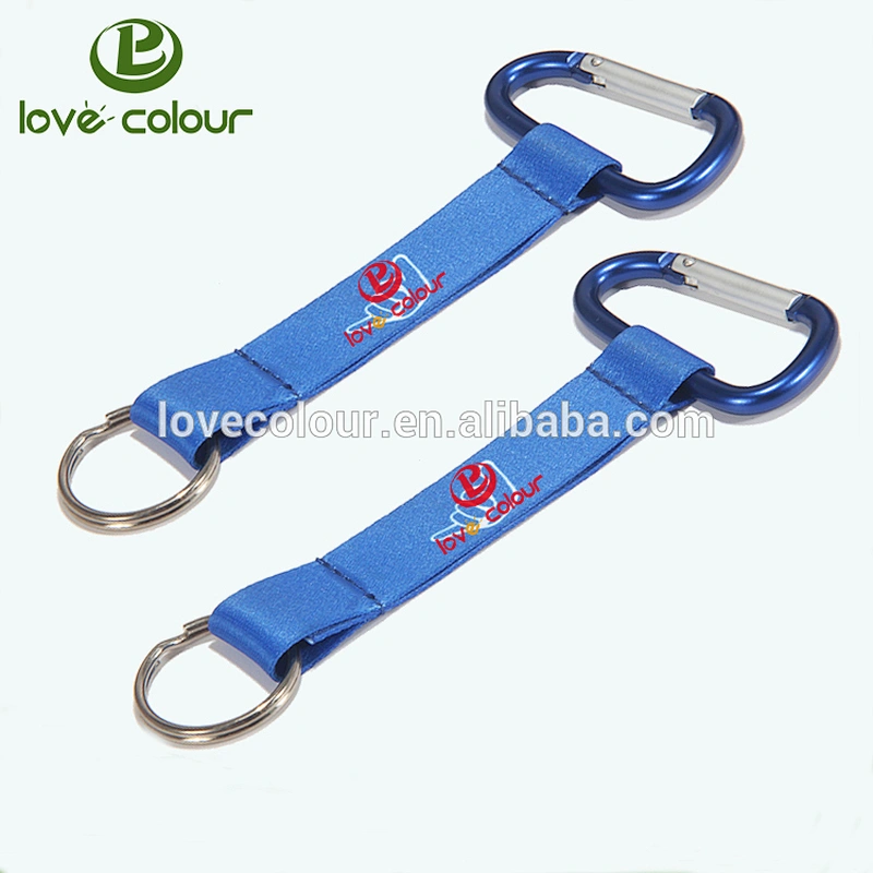 Custom polyester printing carabiner keychain wrist straps with your own logo on them