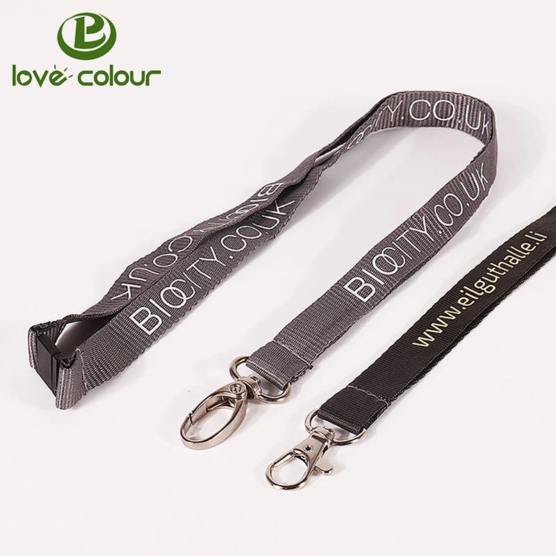 Custom Grey Polyester Lanyard Strap With Metal Clip For Card Holder