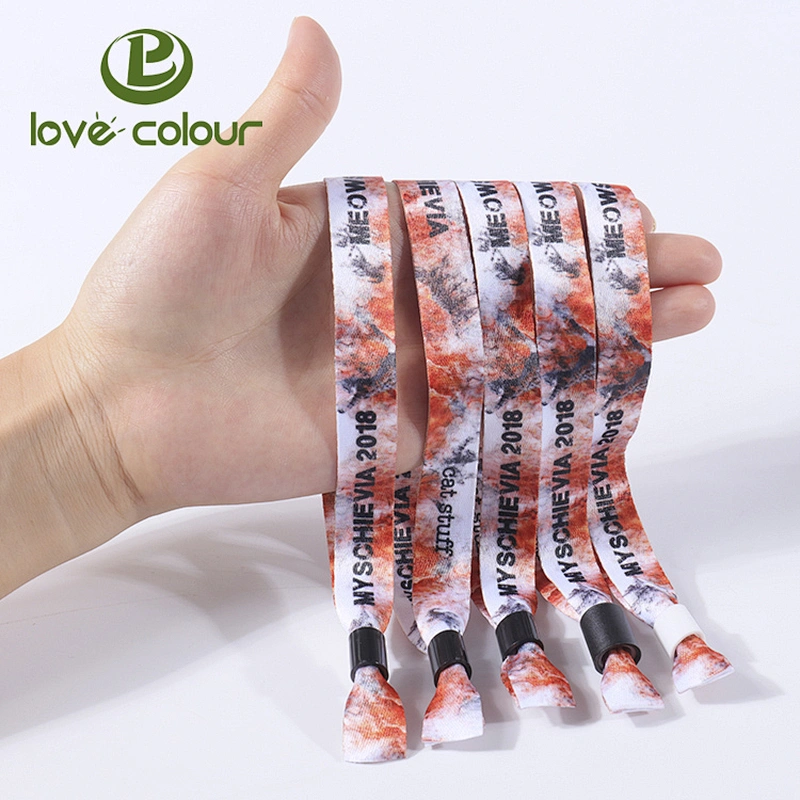 Lovecolour custom cheap polyester fabric wristband with disposable fastener