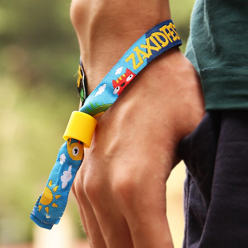 Custom polyester woven wristband cloth bracelet with plastic sliding lock for activity