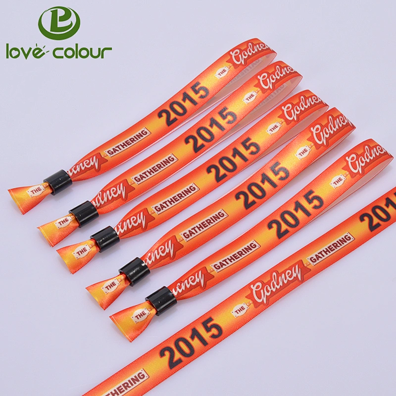 OEM Free Design good quality Customized Logo Event Festival Ribbon Satin Bracelet Fabric Wristband