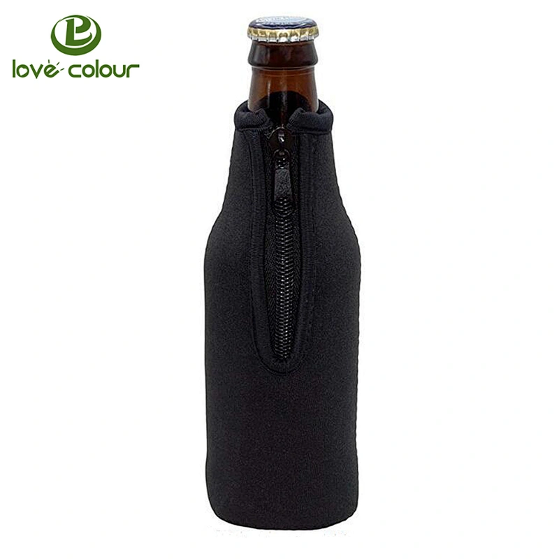 Party Drink Black Blank Beer Bottle Sleeves Coolers Neoprene Insulators Coolies With Zipper