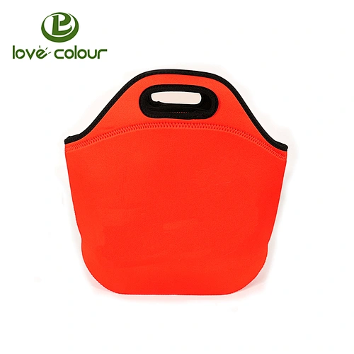 Large size reusable neoprene blank red isolated thermal lunch bags