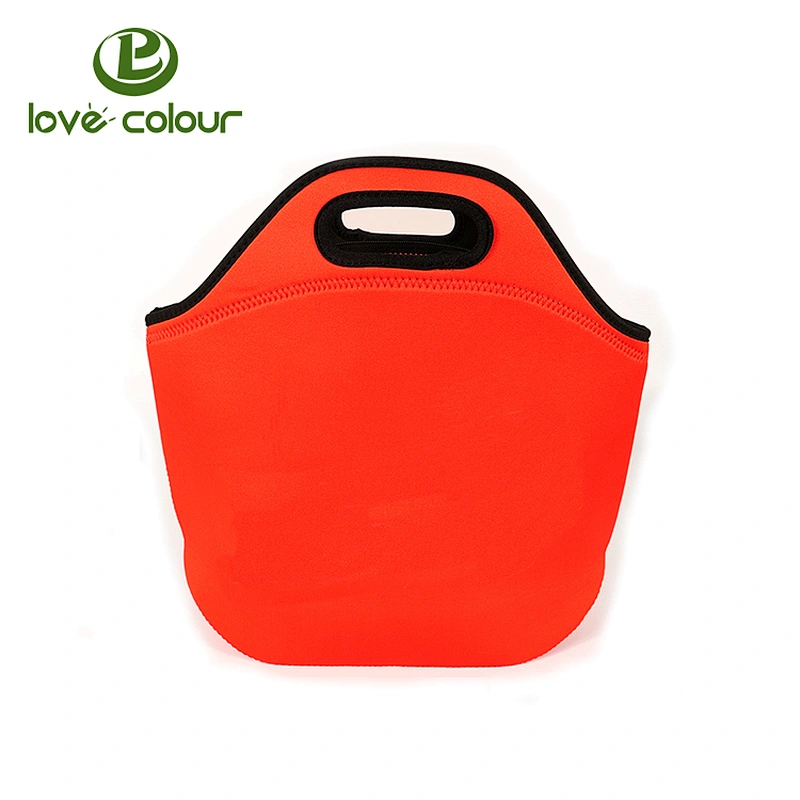 Large size reusable neoprene blank red isolated thermal lunch bags