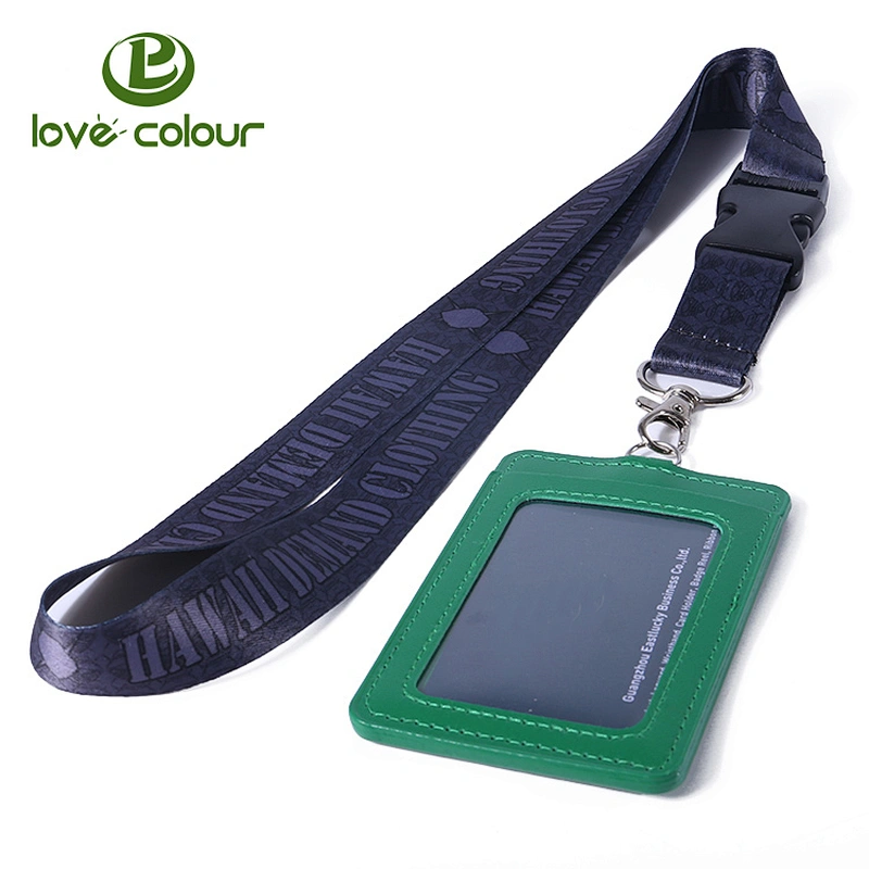 Company meeting using leather id card holder lanyards custom printed