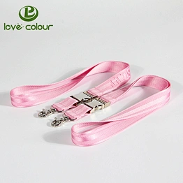 Custom high quality pink color nylon lanyard with metal buckle