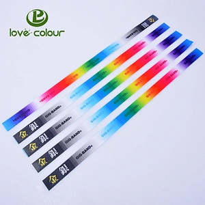Polyester custom colorful rainbow wristband bracelet with black plastic beads