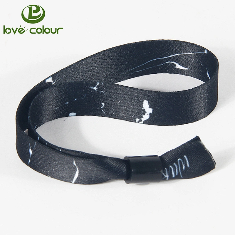 Latest activity high secure polyester printing fabric wristband with plastic fastener