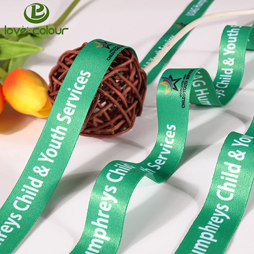 Promotional Printing Logo Double Face Polyester Sublimation Ribbon in the Color Green
