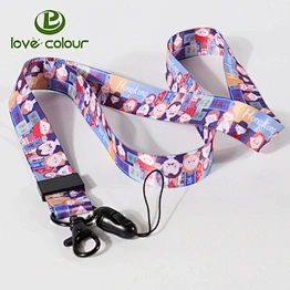 Hot sale cartoon printing mobile phone polyester lanyard with metal hook