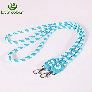 Lovecolour custom color round rope lanyard with woven logo