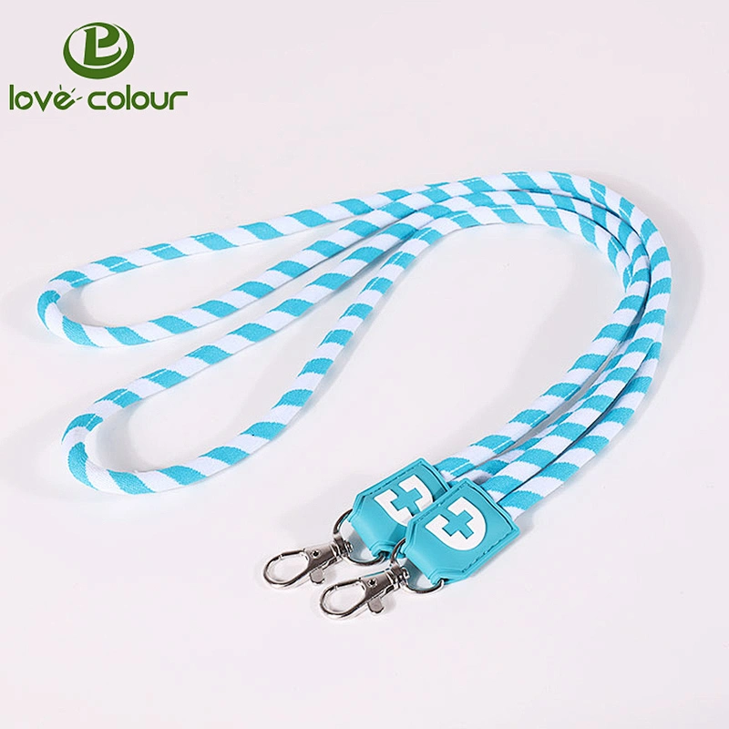 Lovecolour custom color round rope lanyard with woven logo
